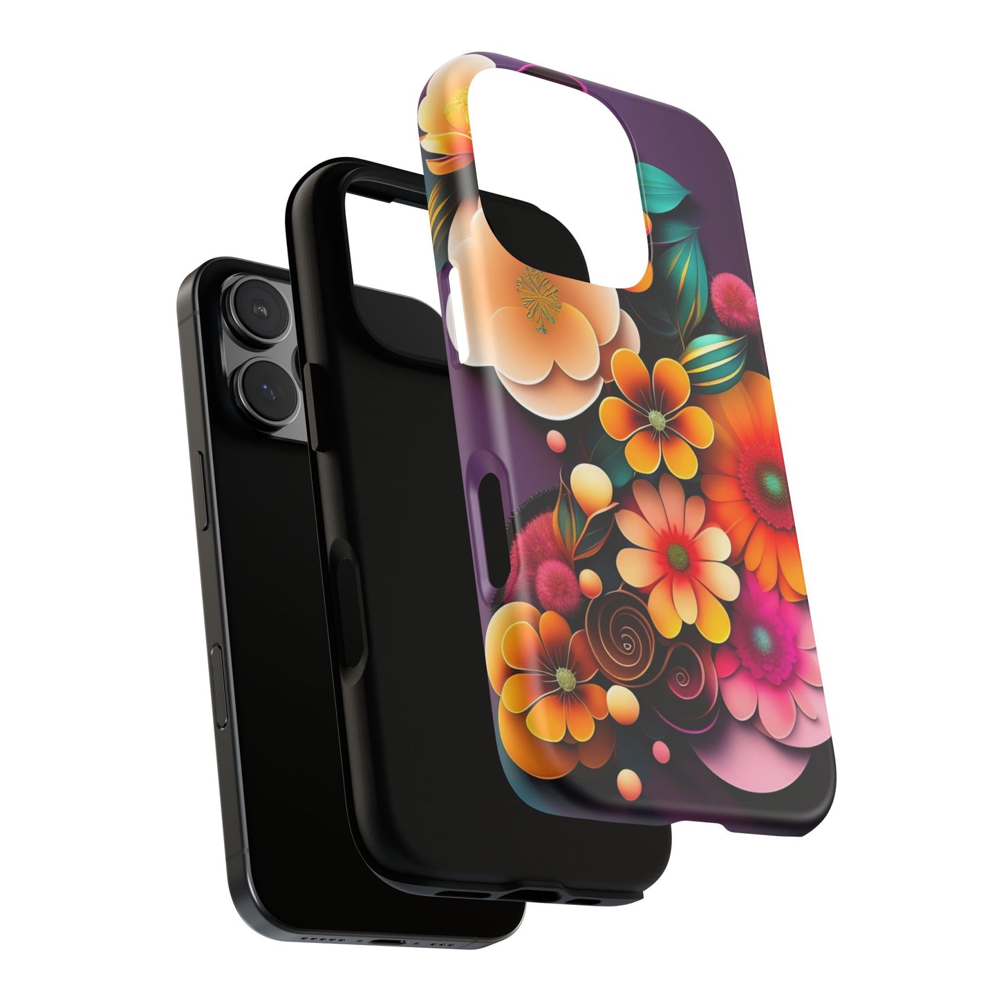 Floral Burst Tough Phone Case — Colorful Retro Flowers Protective Cover