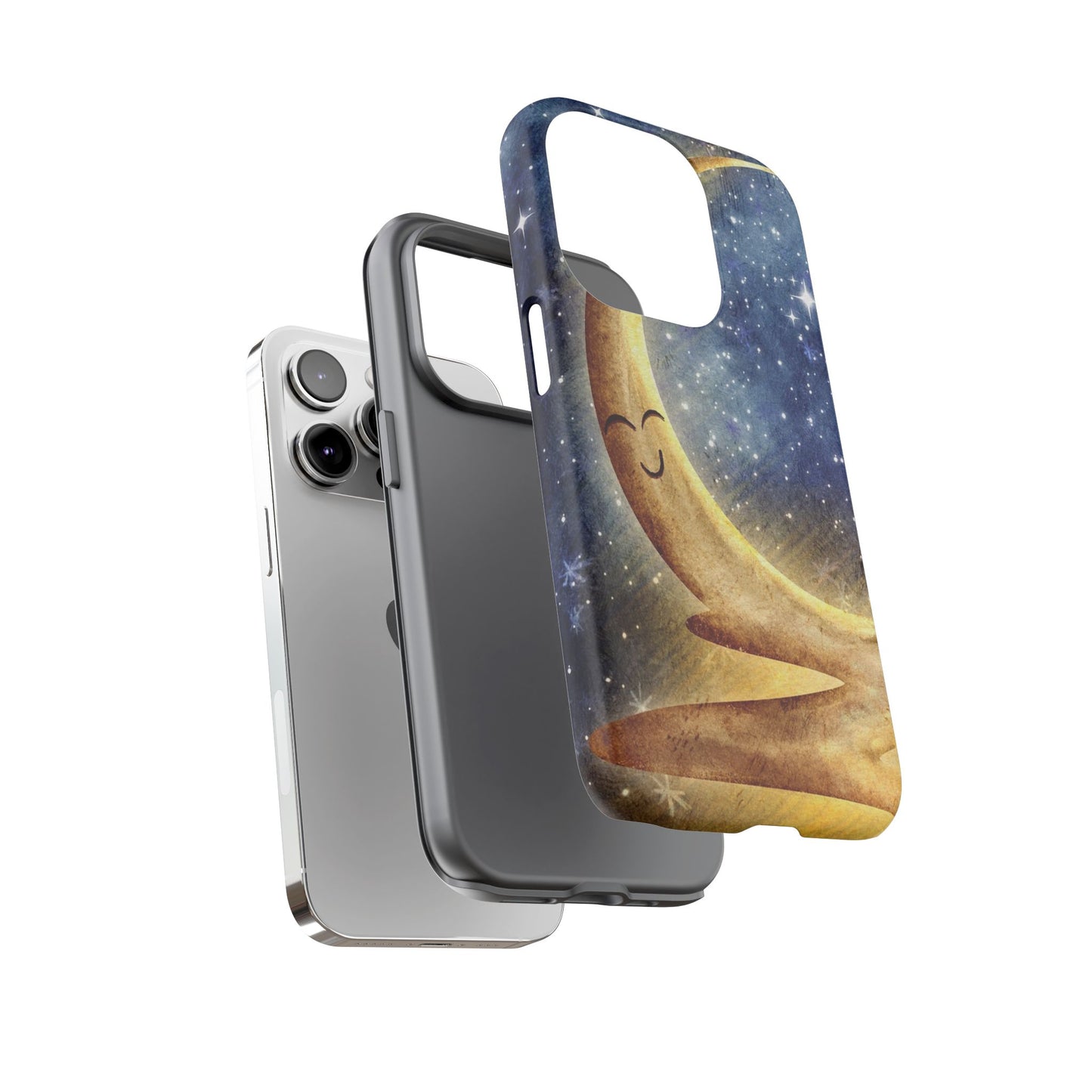 Moonlit Smile Phone Case — Starry Night Crescent Moon iPhone Cover