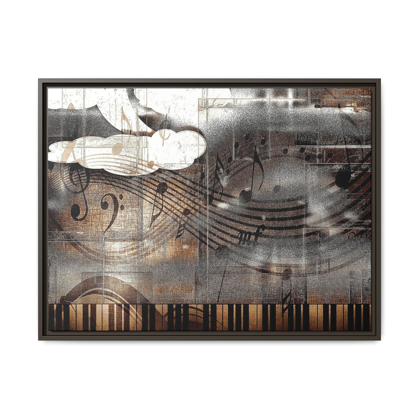 Framed Music Notes Canvas Print — Abstract Vintage Piano & Sheet Music Wall Art