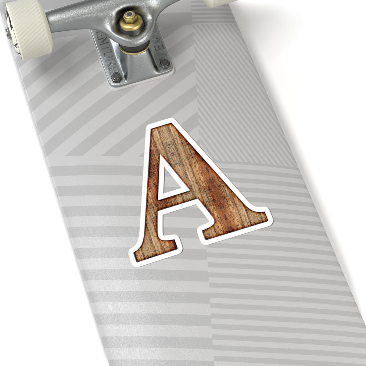 Woodgrain Letter A Kiss-Cut Sticker — Rustic Monogram Laptop Decal
