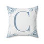 Monogram C Floral Pillow — Blue Initial Square Throw Pillow