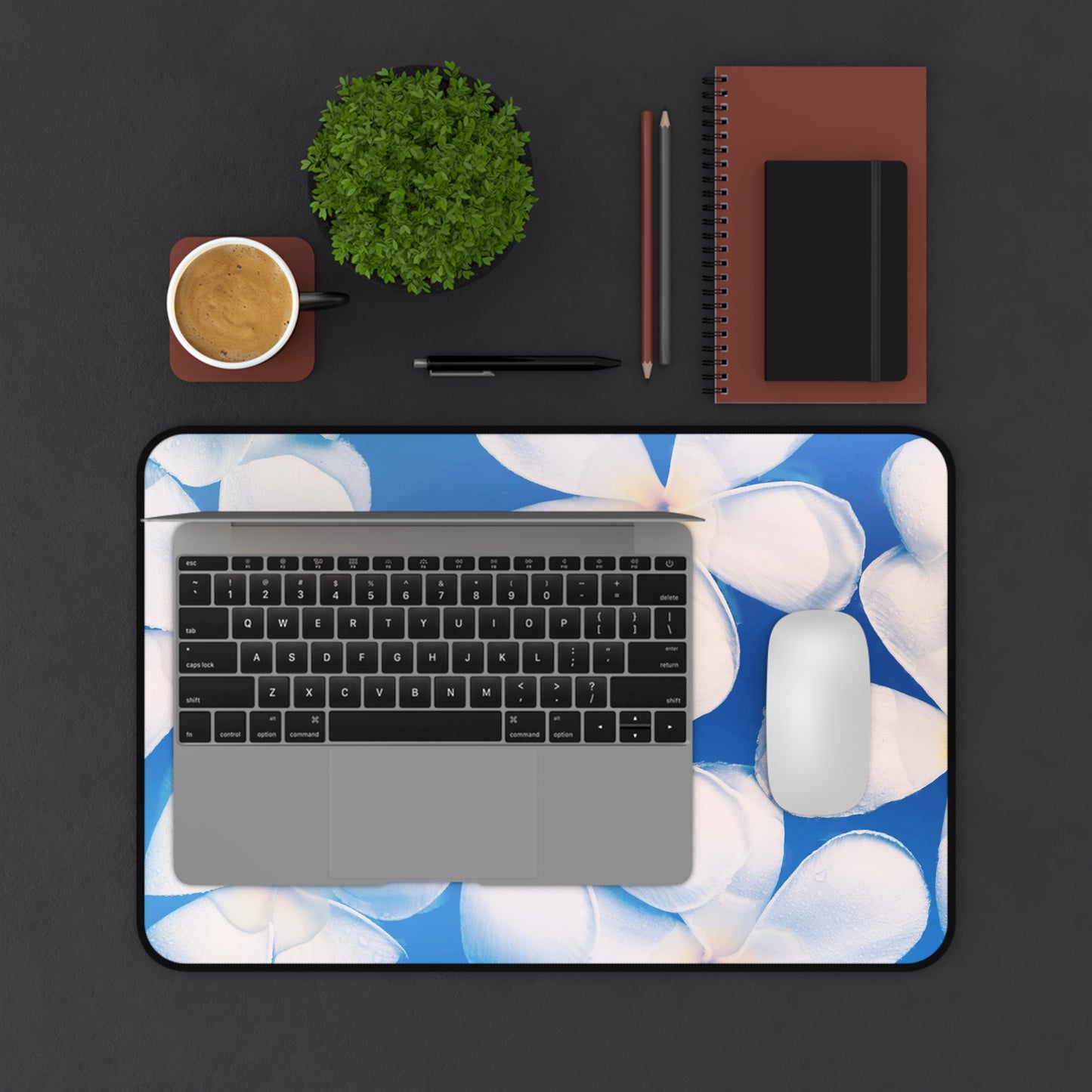Plumeria Floral Desk Mat — Tropical White Flower Mouse Pad