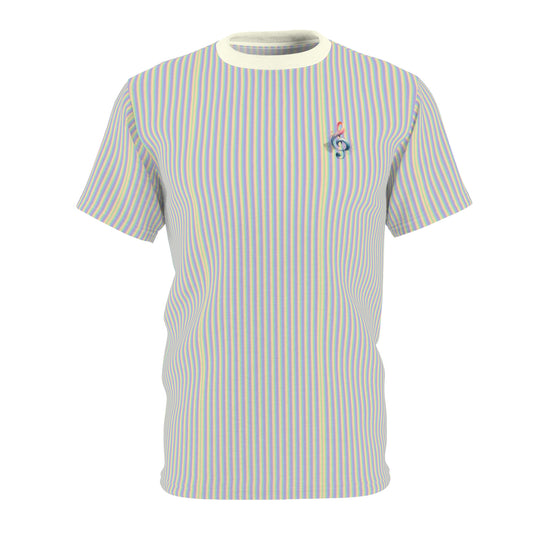 Striped Pastel Tee with Floral Pin Graphic