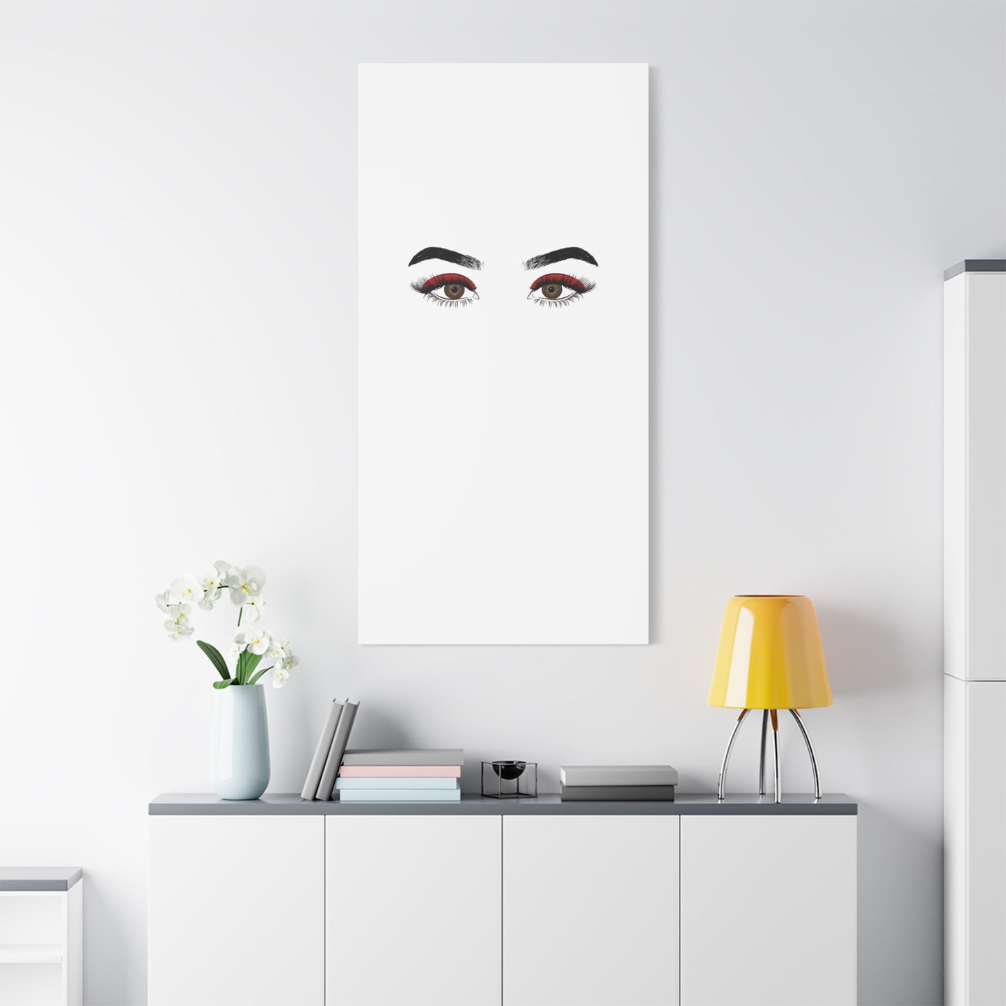 Glam Eyes Matte Canvas Wall Art — Brown Eyes with Red Lashes