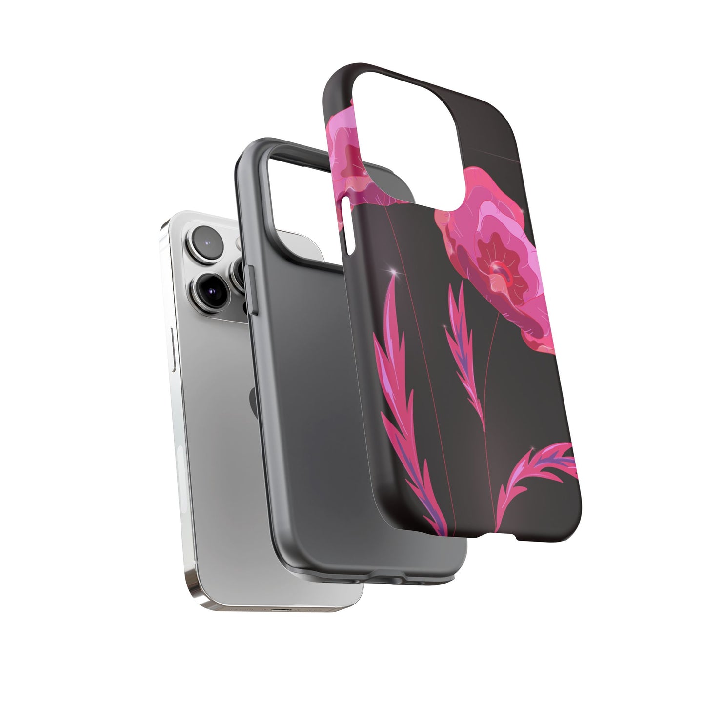 Floral iPhone Case | Tough Cases with Pink Poppy Design, Elegant Flower Phone Cover, Gift for Her, Spring Accessories, Chic Tech