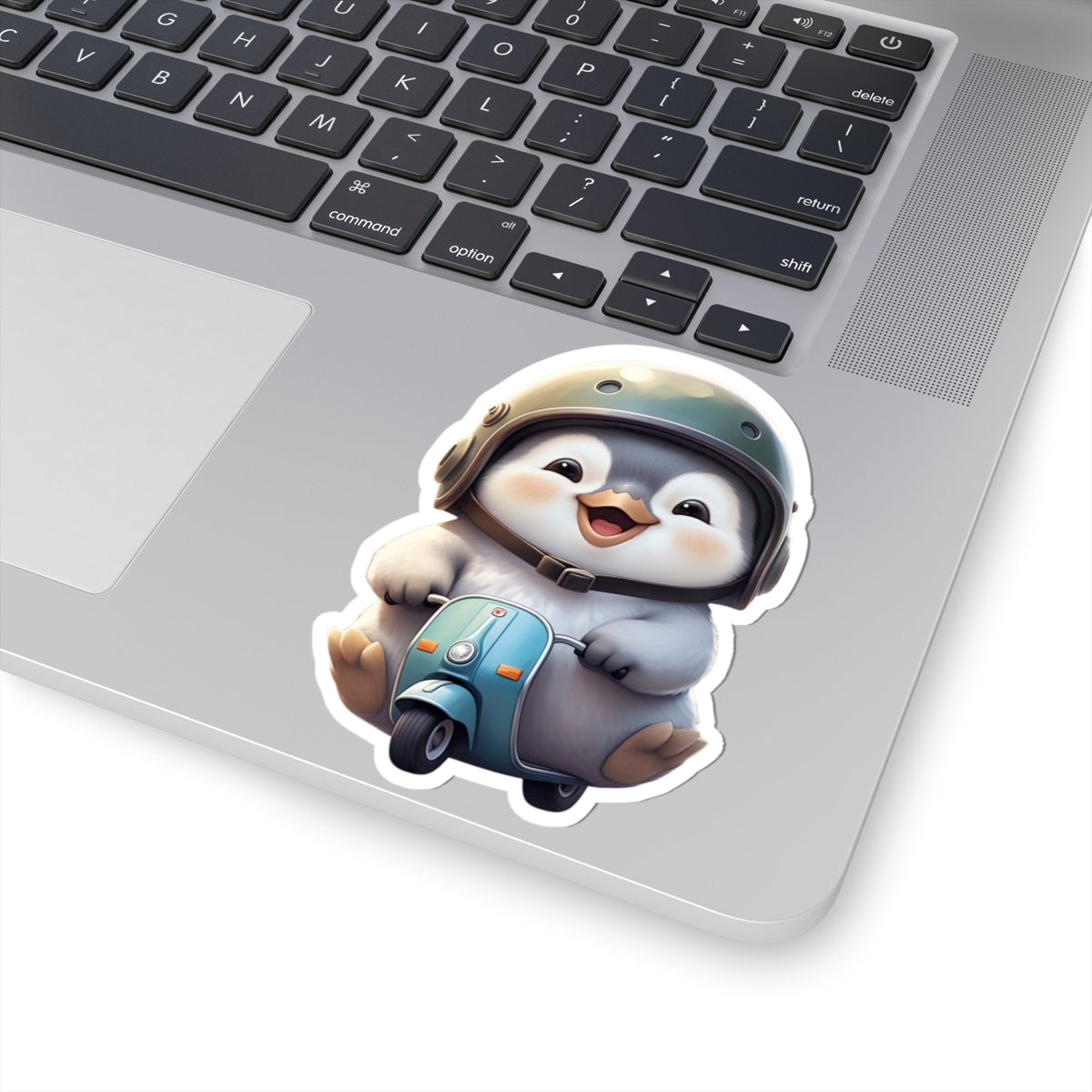 Adorable Penguin Scooter Kiss-Cut Sticker, Cute Animal Decor, Laptop Stickers, Gift for Kids, Fun Accessories, Holiday Decor