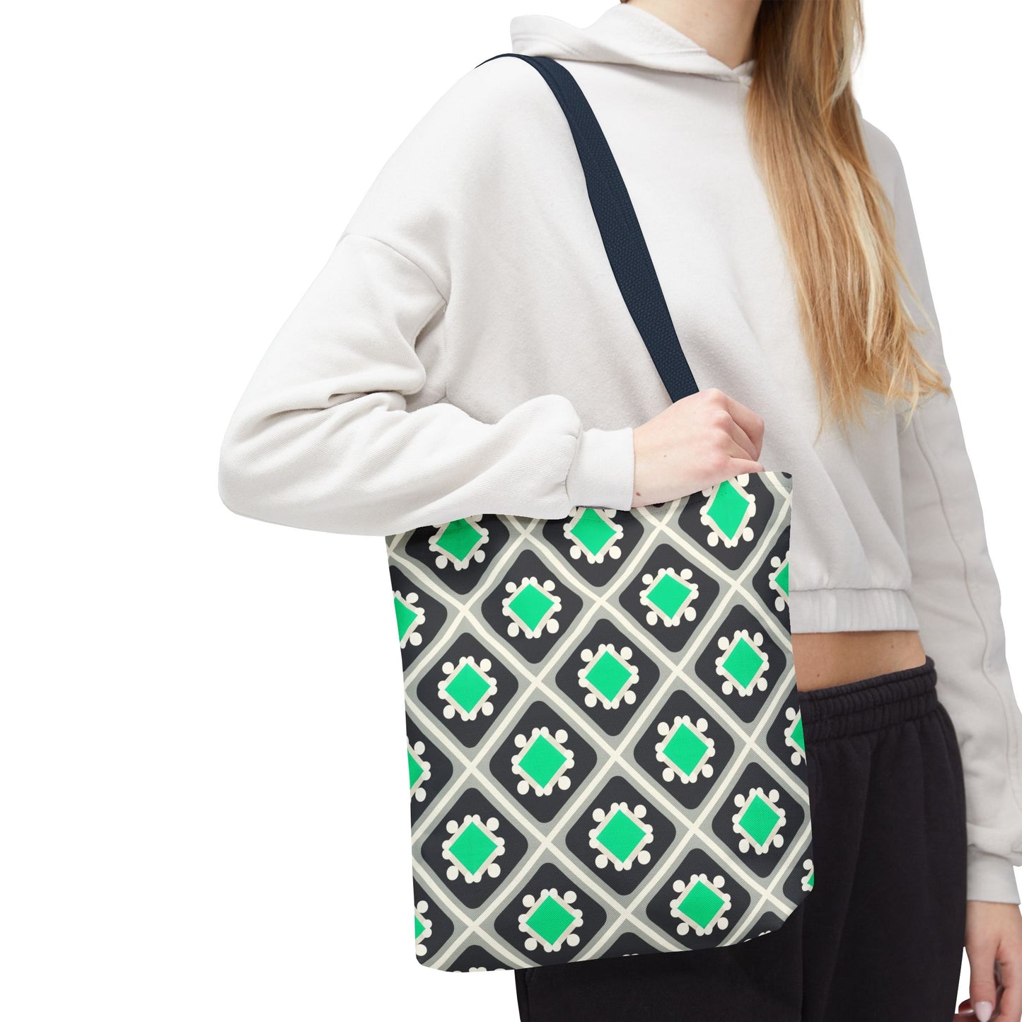 Geometric Mint Tile Tote Bag — Patterned All-Over-Print Shopper