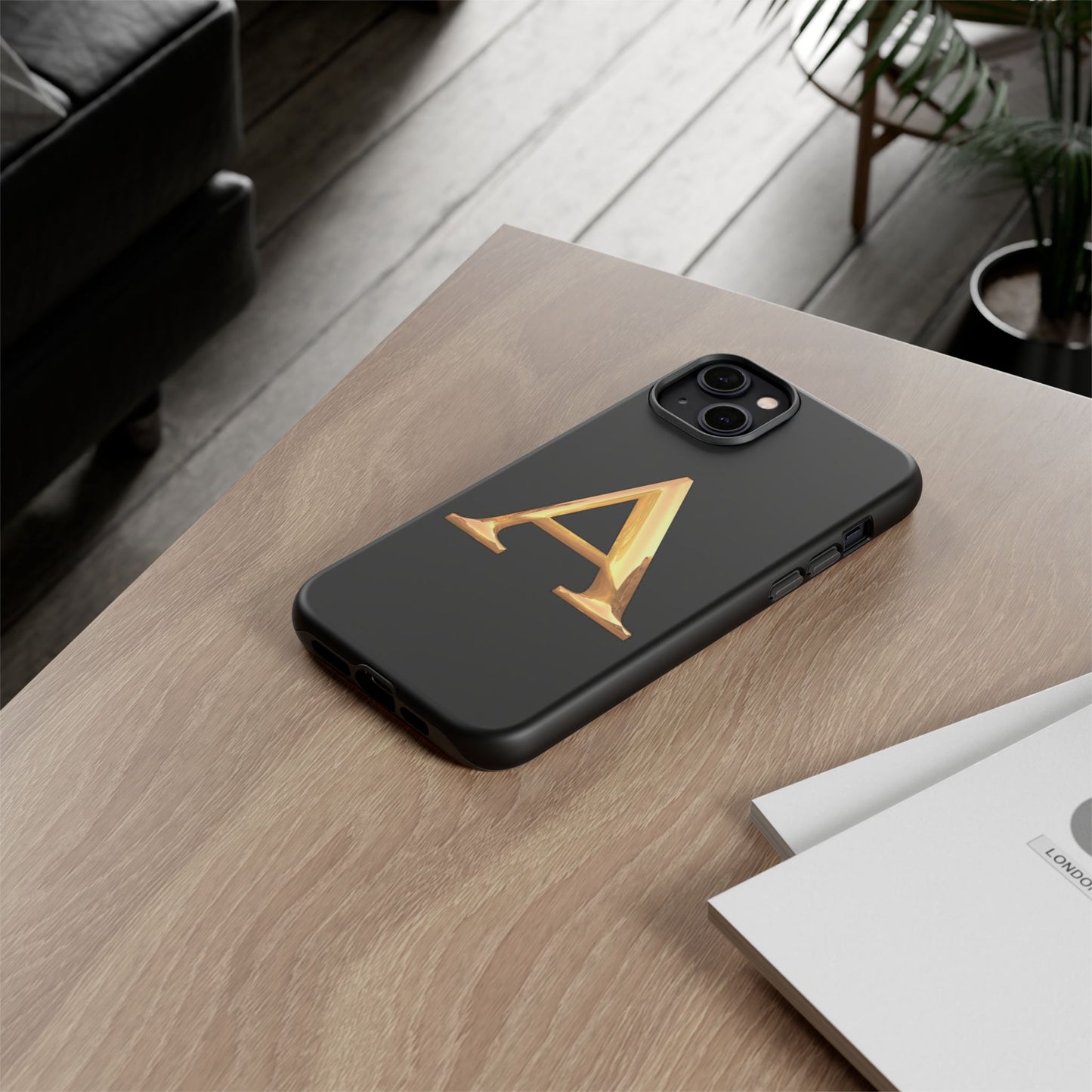 Custom Phone Case with Gold Letter A, Monogrammed Gift, Tough Protective Case, Personalized Phone Accessory, Unique Phone Cover