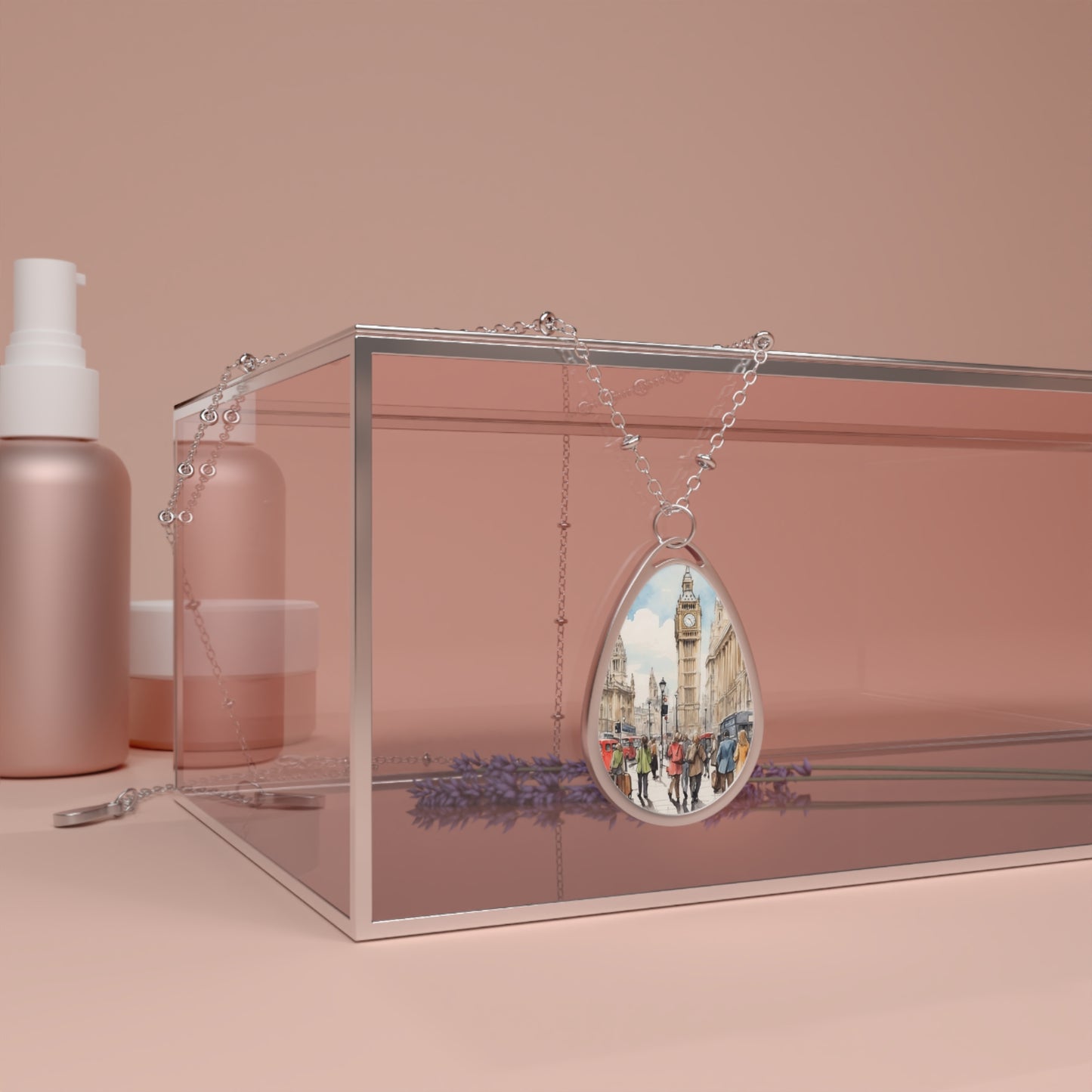 Charming Oval Necklace, Timeless Jewelry, Gift for Her, Everyday Pendant, Cityscape Design, Elegant Keepsake