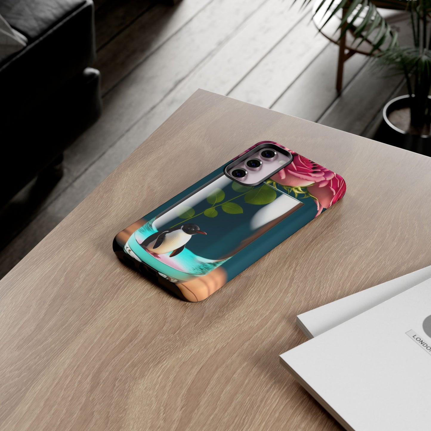 Penguin in a Glass Floral Tough Phone Case — Cute Protective Phone Cover