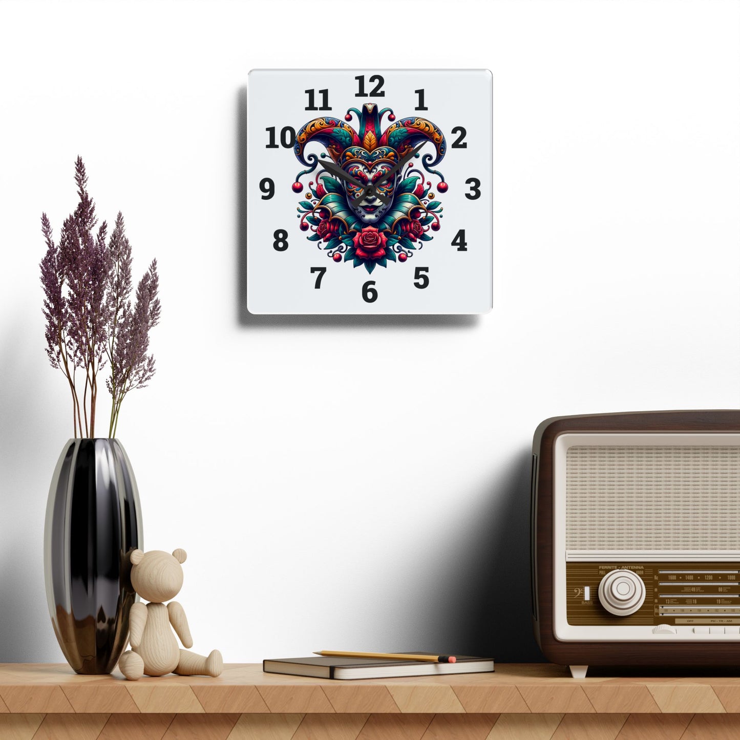 Vibrant Acrylic Wall Clock with Jester Design - Colorful Home