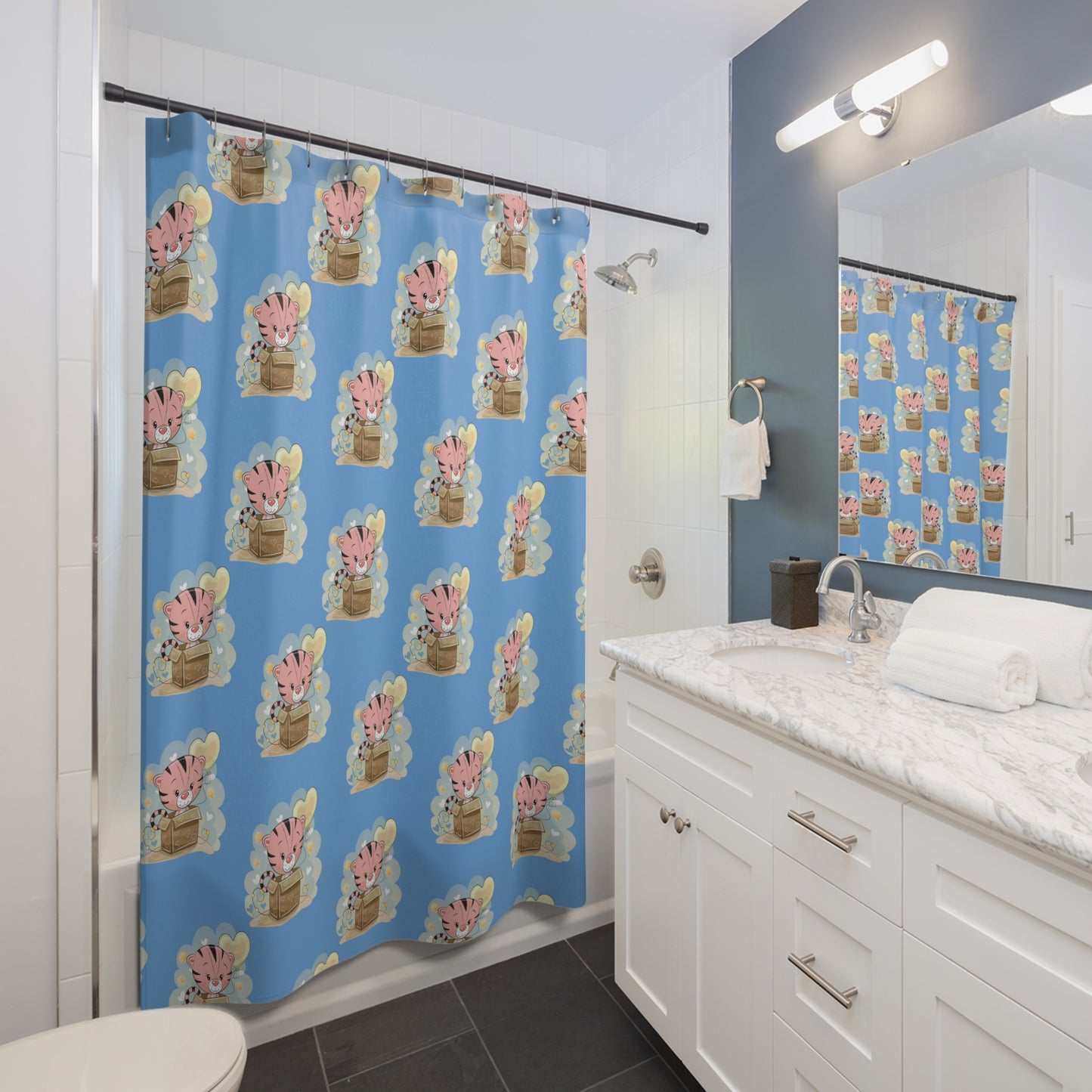 Cute Tiger Shower Curtain, Waterproof Bath Decor, Kids Bathroom