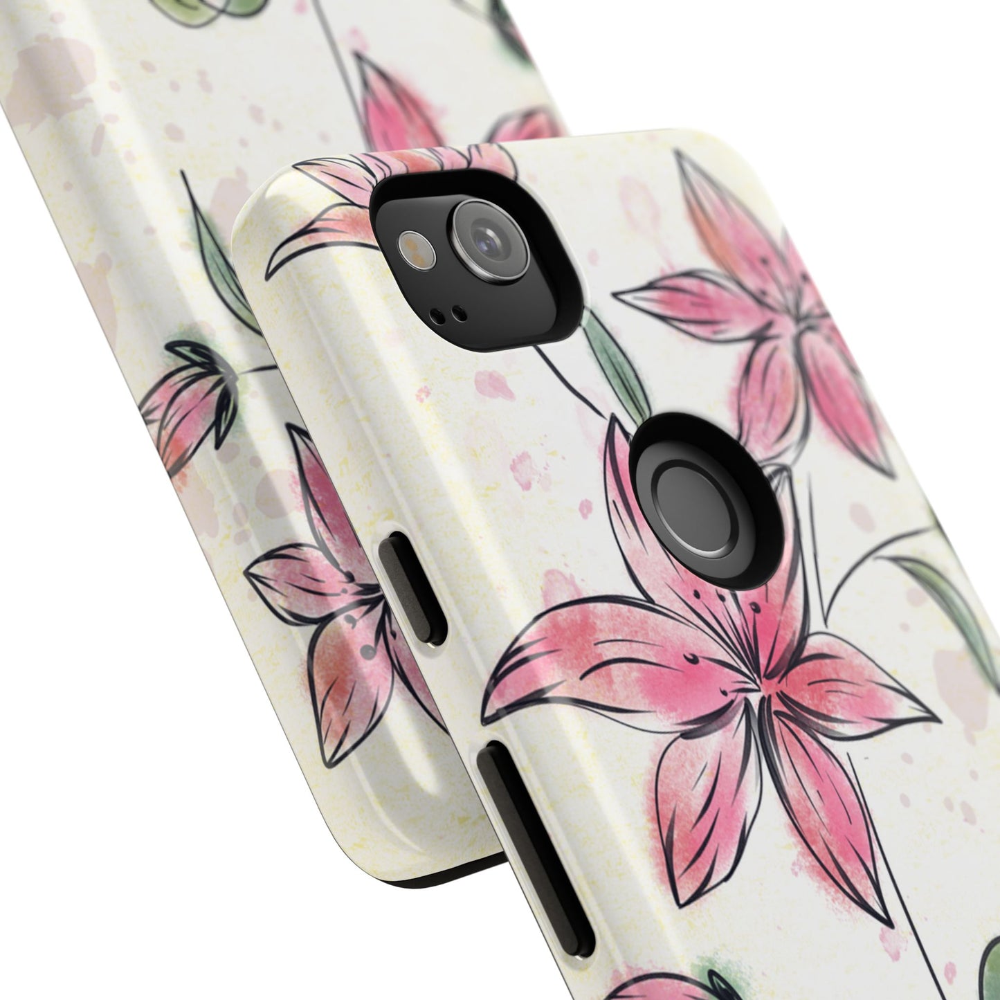 Floral Phone Case with Elegant Pink Lilies, Cute Floral Accessories, Phone Protection, Gift for Her, Stylish Cell Phone Cover