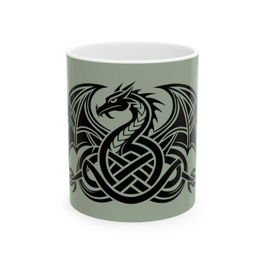 Celtic Dragon Ceramic Mug | 11oz & 15oz | Unique Gift for Dragon Lovers | Perfect for Coffee or Tea, Mythology Enthusiasts, Home Decor