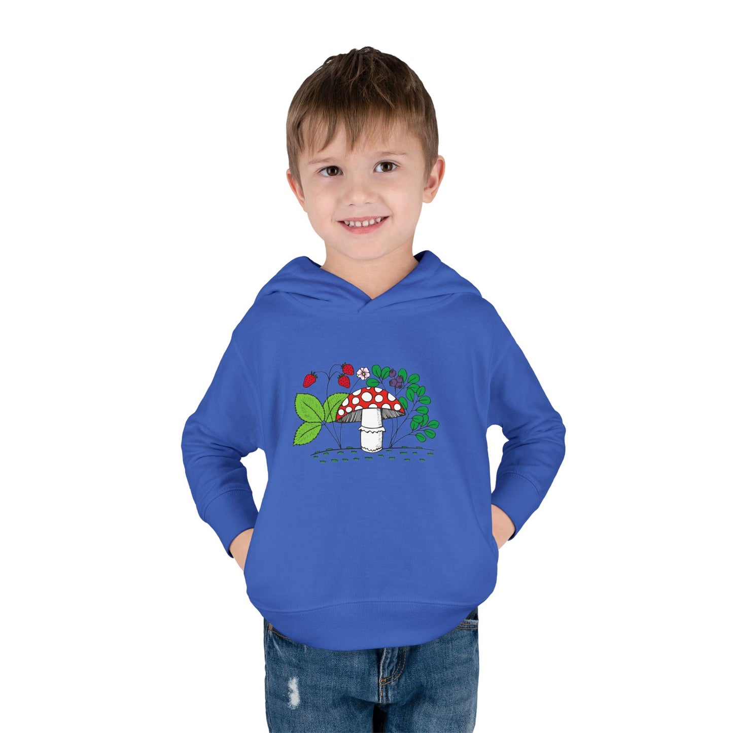 Whimsical Toddler Pullover Fleece Hoodie, Cute Sweater for Kids, Cozy Fall Fashion, Mushroom Design, Halloween Outfit, Gift for Toddlers