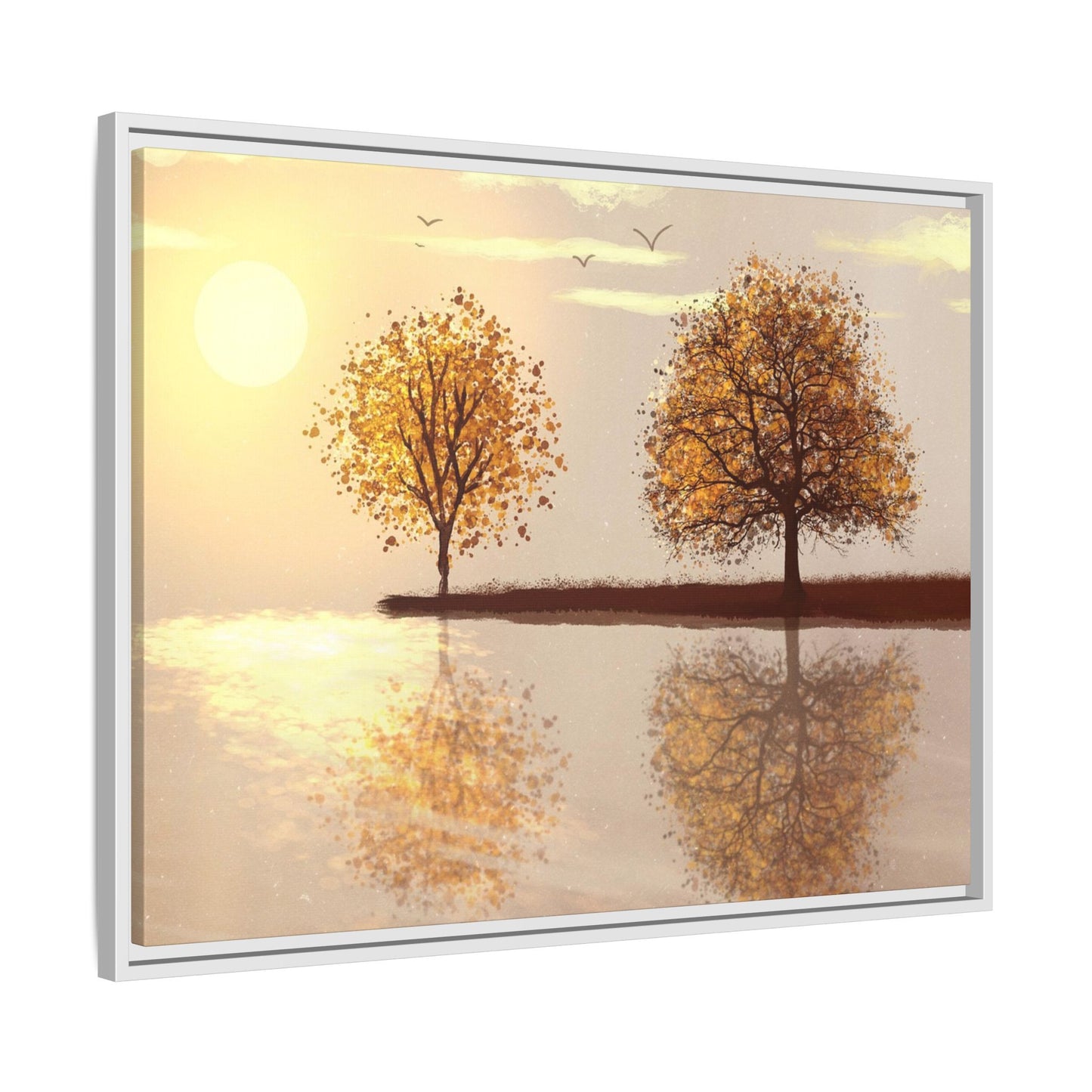 Framed Matte Canvas Wall Art — Golden Autumn Trees Reflection