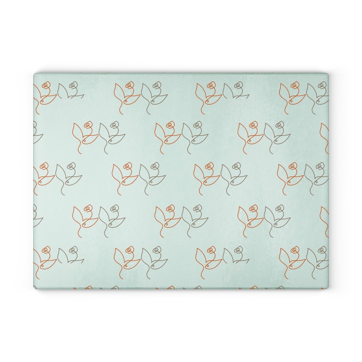 Floral Line Art Glass Cutting Board — Minimal Rose Pattern on Mint or White