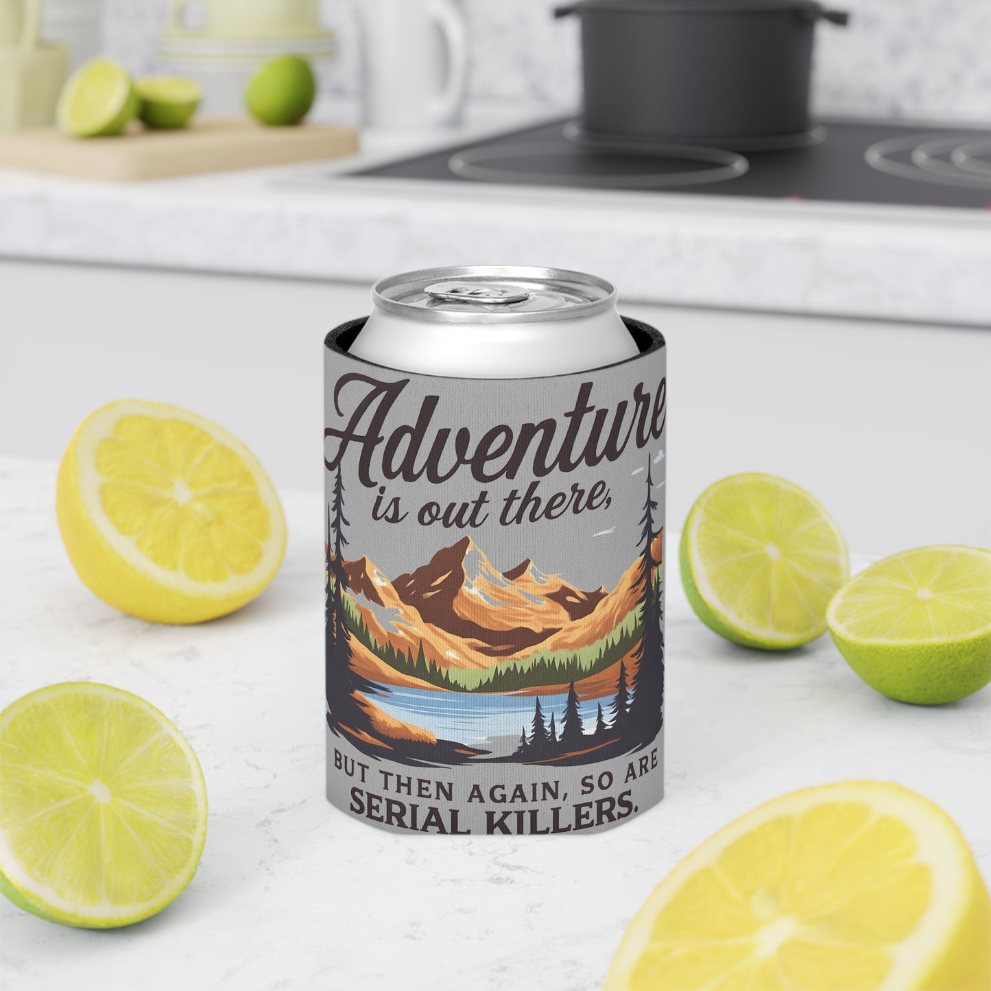 Adventure Can Cooler, Outdoor Party Insulator, Camping Gifts, Funny Drink Holder, Wilderness Themed Cooler