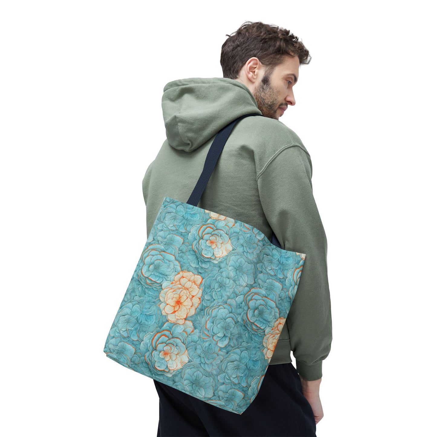 Floral Watercolor Tote Bag — Teal Succulent Pattern