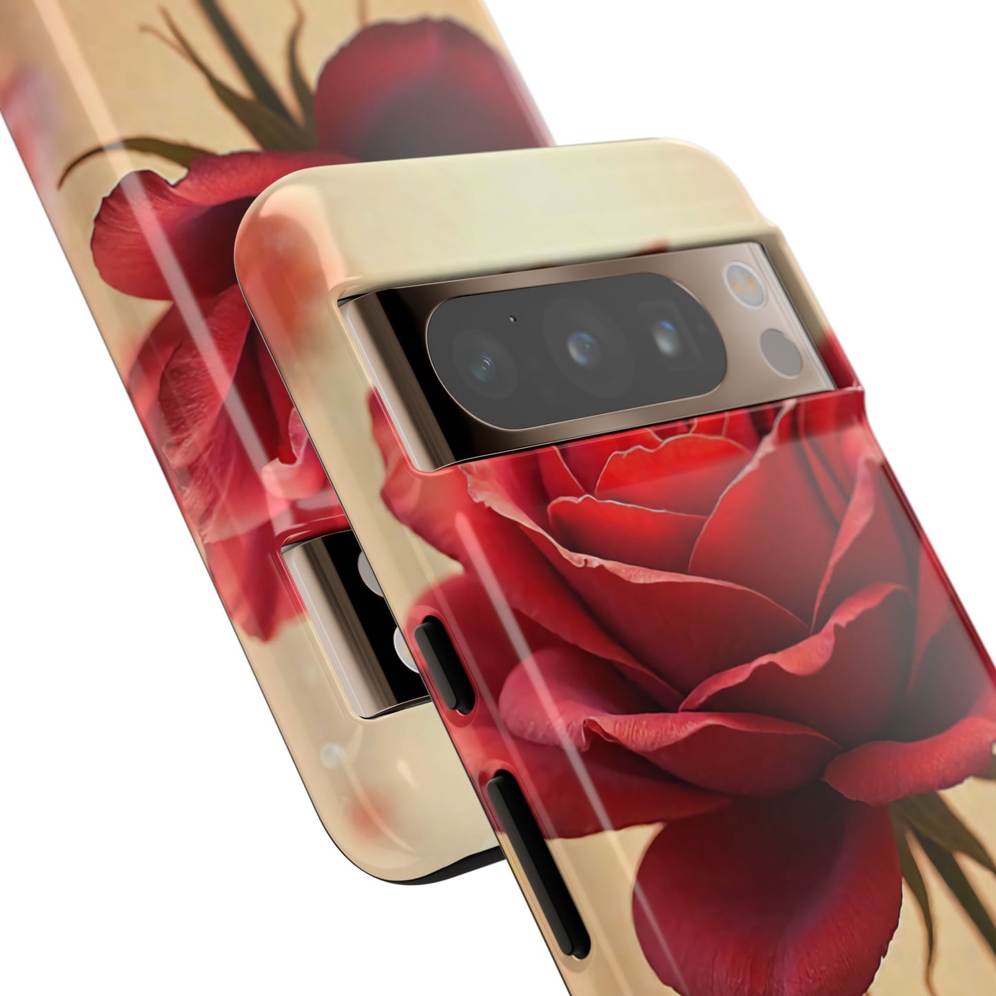 Floral Phone Case with Red Rose Design, Tough Phone Cover, Flower Print, Gift for Her, Stylish Accessory, Floral Aesthetic