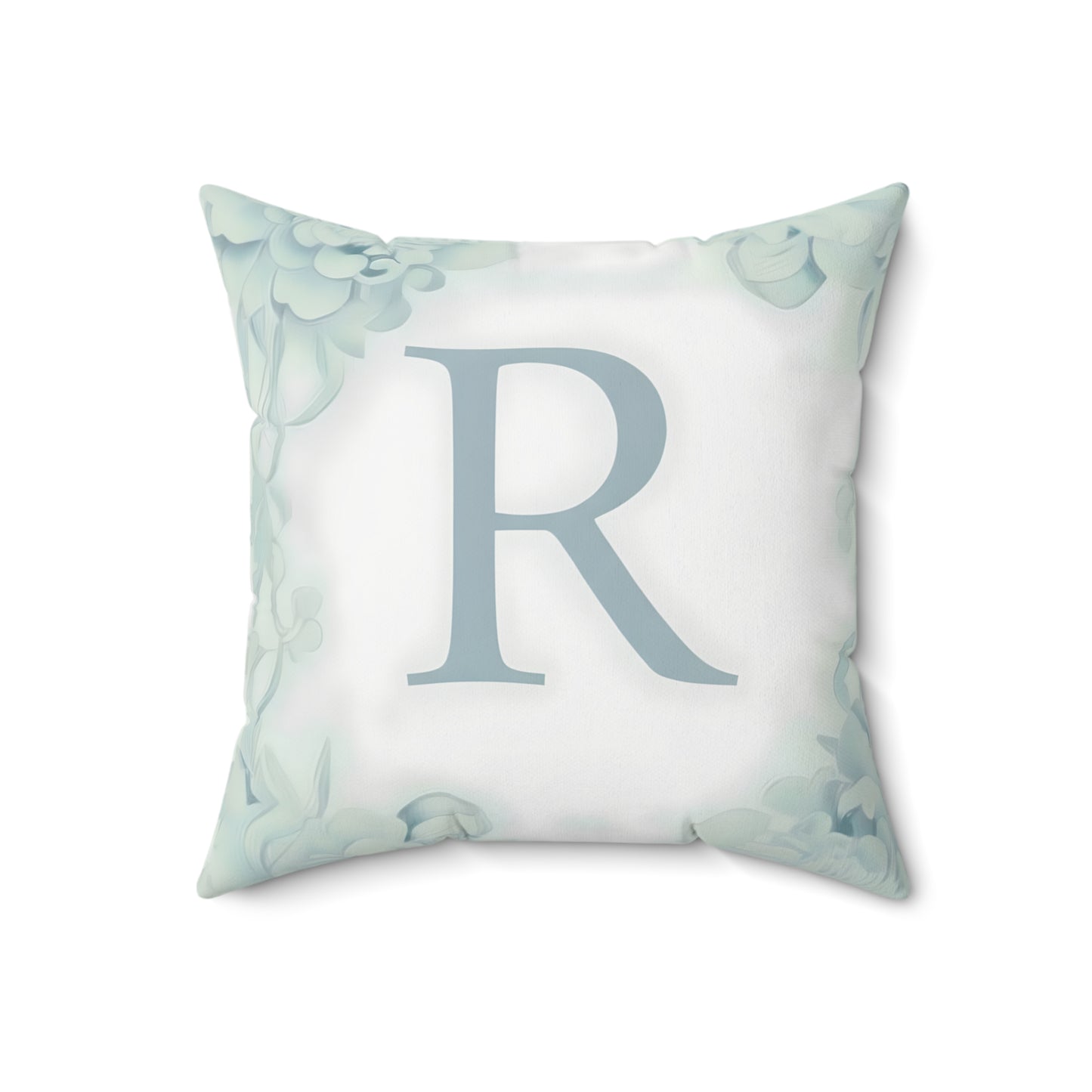 Monogram R Floral Throw Pillow - Pastel Green Decorative Accent
