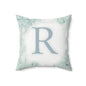Monogram R Floral Throw Pillow - Pastel Green Decorative Accent