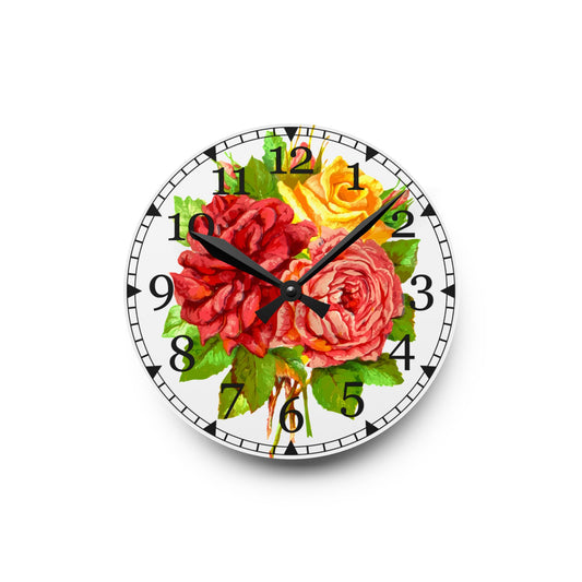Vintage Floral Acrylic Wall Clock - Home Decor Accent, Romantic Decor
