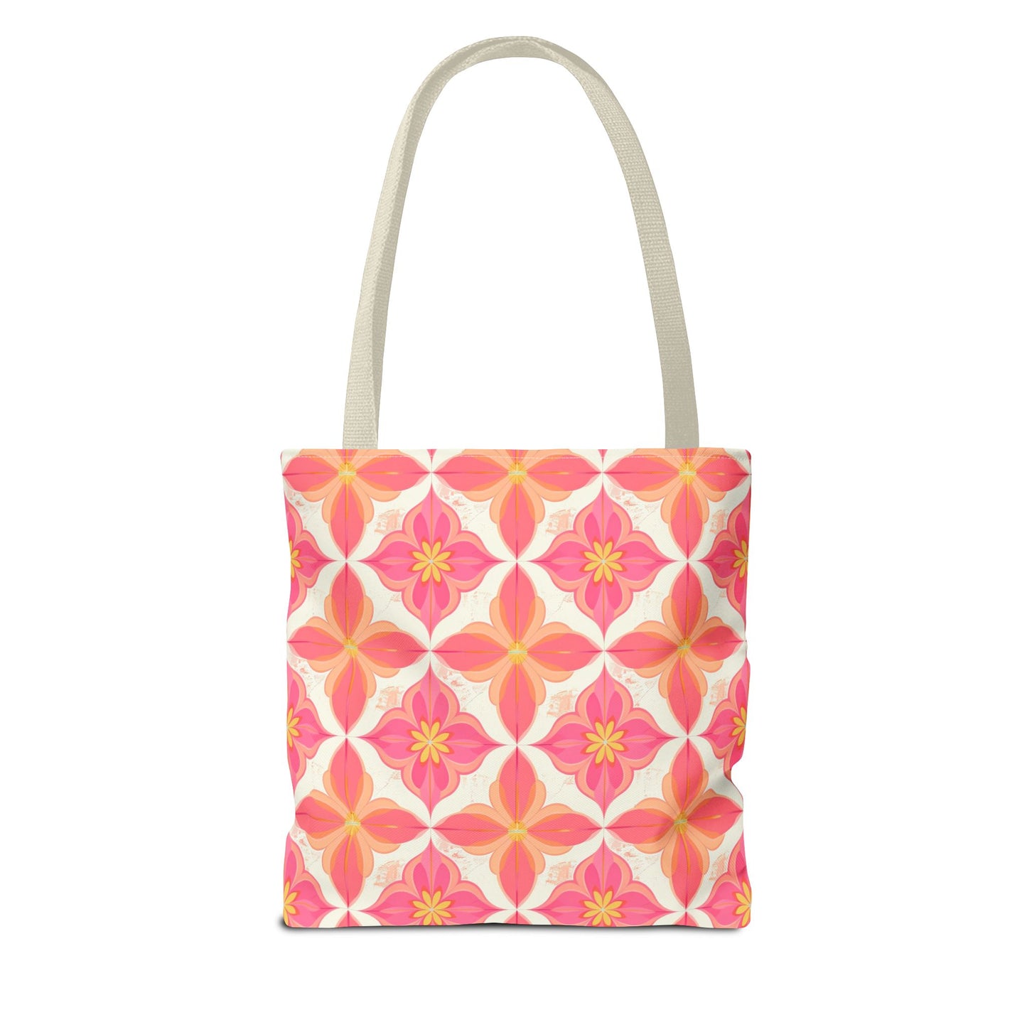 Pink Floral Geometric Tote Bag — All-Over Print Reusable Shopper