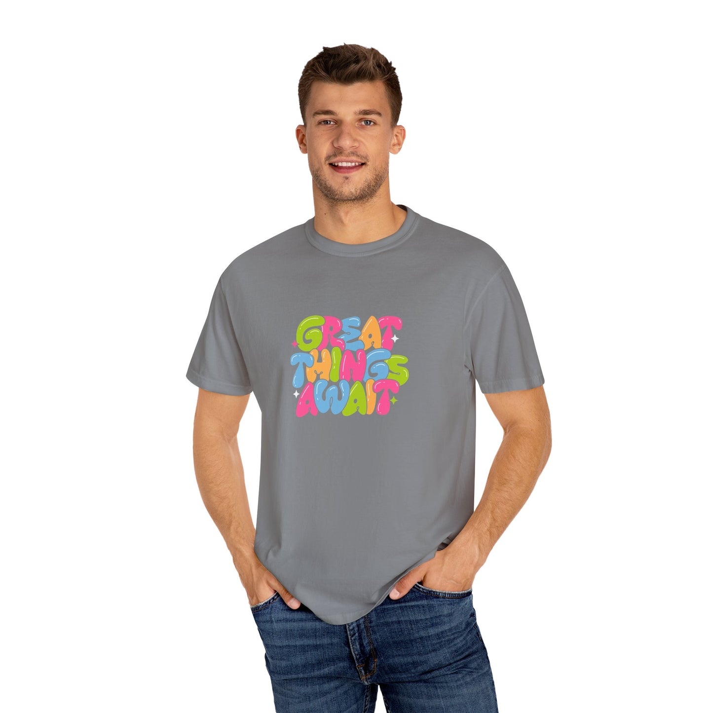 Colorful Positive Vibes T-Shirt, Great Things Await Tee