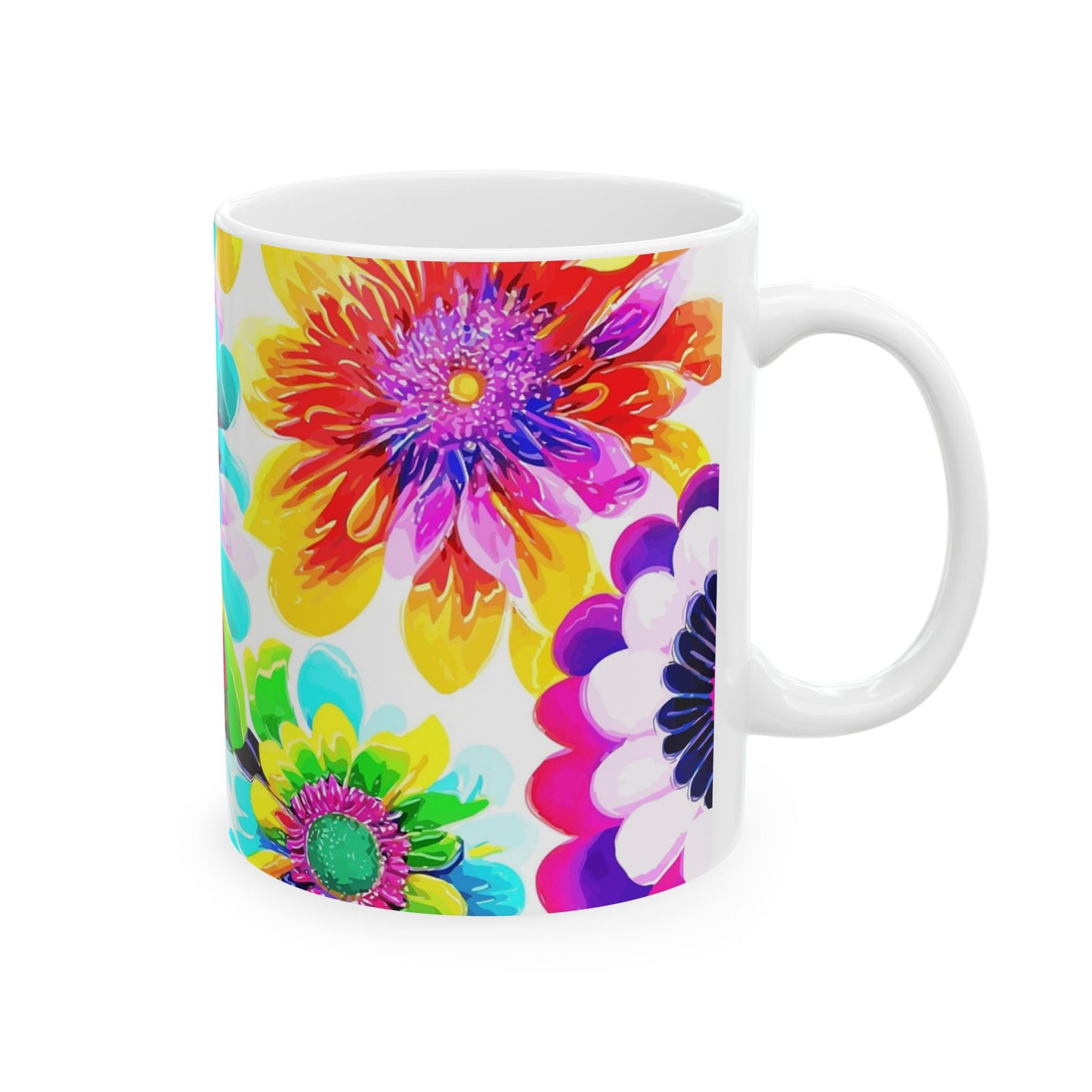 Vibrant Floral Ceramic Mug, Colorful Coffee Cup