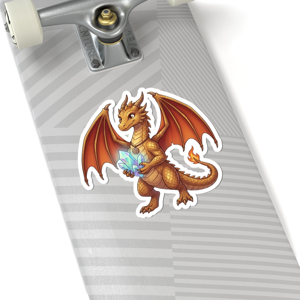 Golden Dragon Sticker — Cute Fantasy Dragon Holding Crystal Kiss-Cut Vinyl Sticker