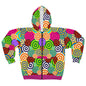 Colorful Patterned Unisex Zip Hoodie, Fun Hooded Sweatshirt, Vibrant Zip-Up Jacket, Unique Gift for Teens, Cozy Outerwear for All
