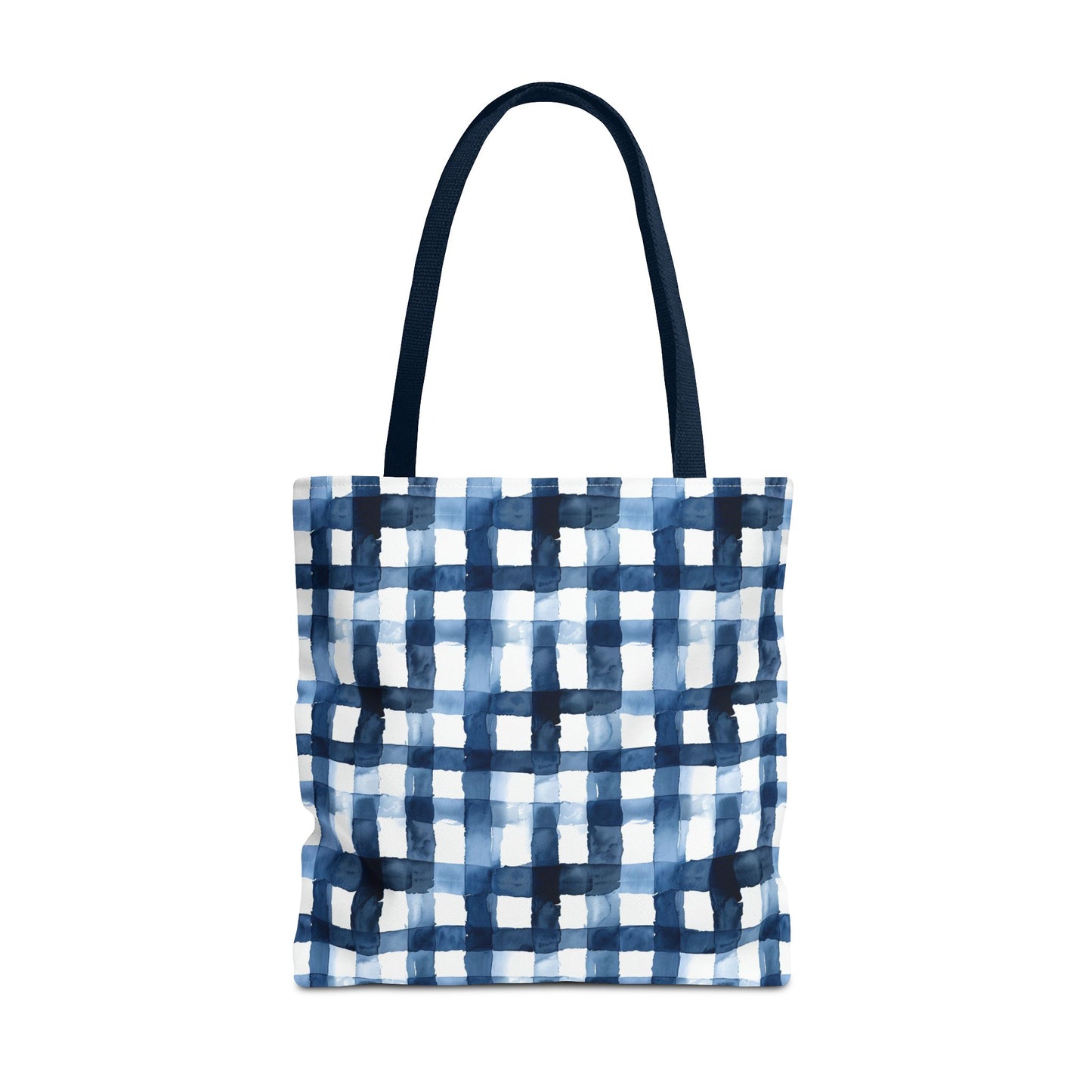 Blue Watercolor Plaid Tote Bag — Navy Check Pattern All-Over Print