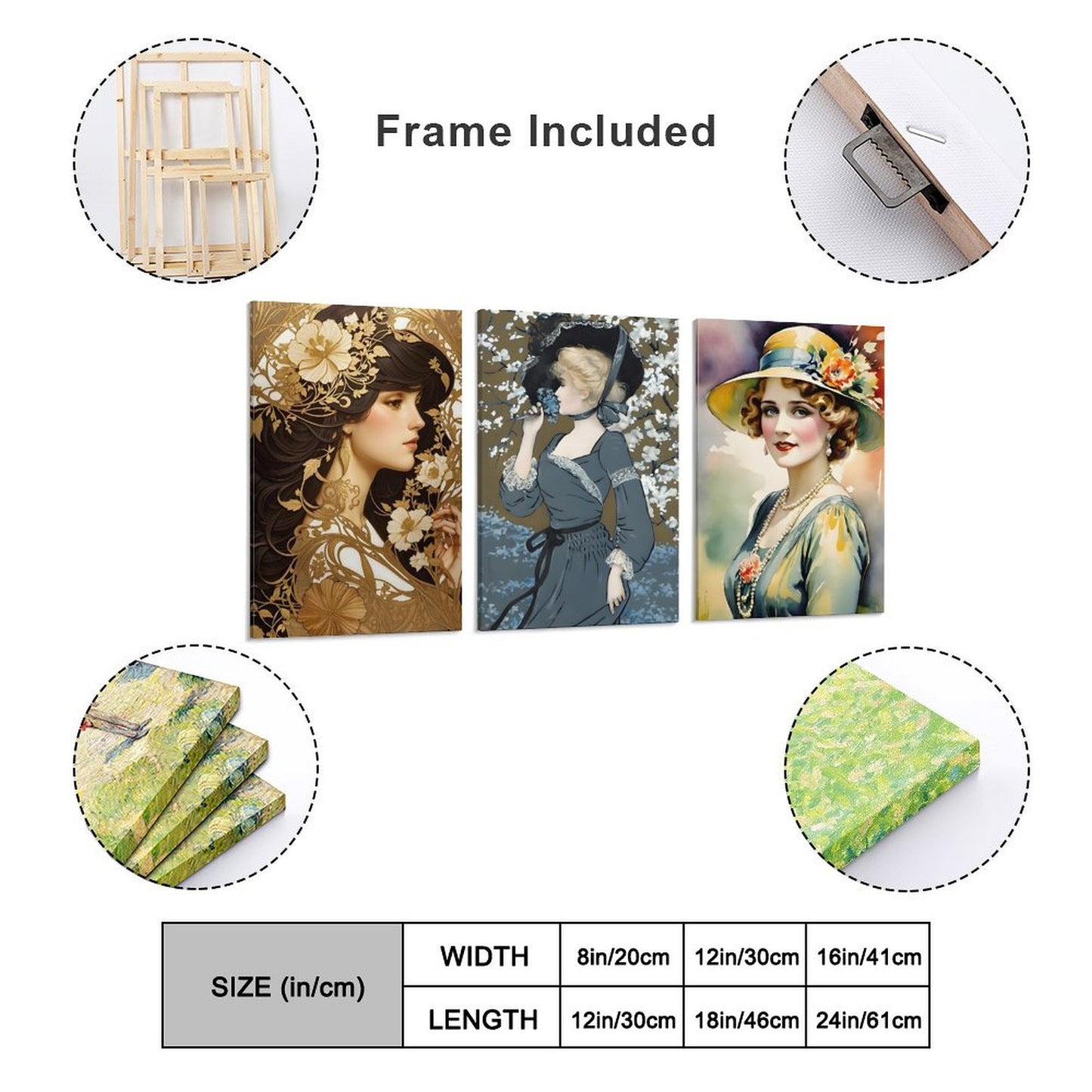 Vertical Framed Wall Art - Old Fashion Ladies