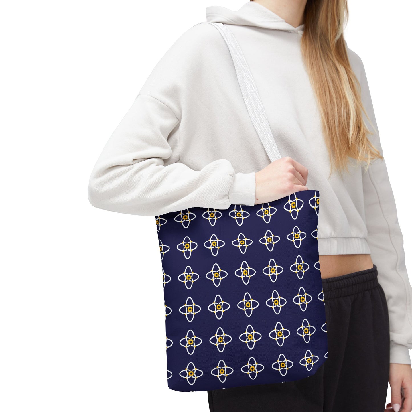 Navy Geo Floral Pattern Tote Bag — Reusable Everyday Shopping Tote
