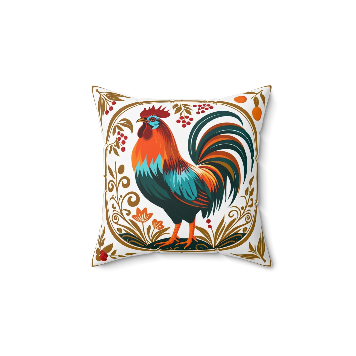 Rooster Decorative Pillow — Colorful Folk Art Farmhouse Accent