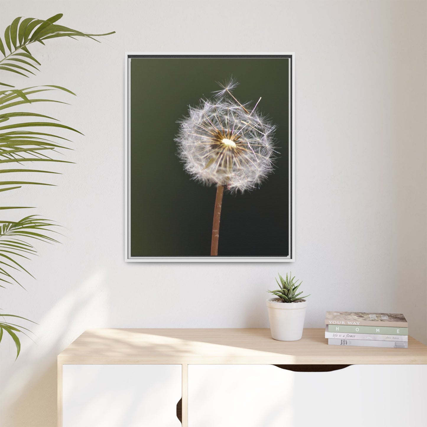 Framed Dandelion Canvas Print — Matte Botanical Wall Art
