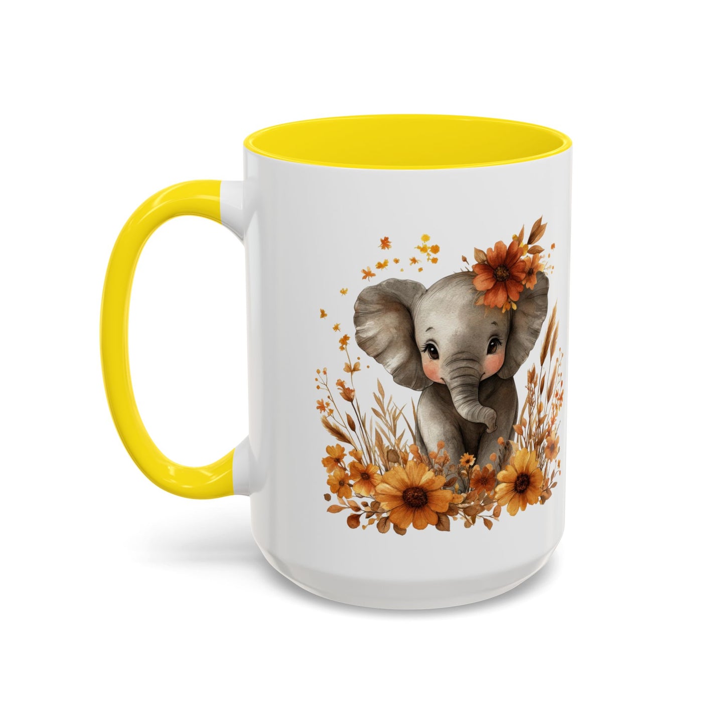 Adorable Elephant Floral Coffee Mug, Cute Animal Mug, Coffee Lover Gift, Kids Mug, Baby Shower Decor