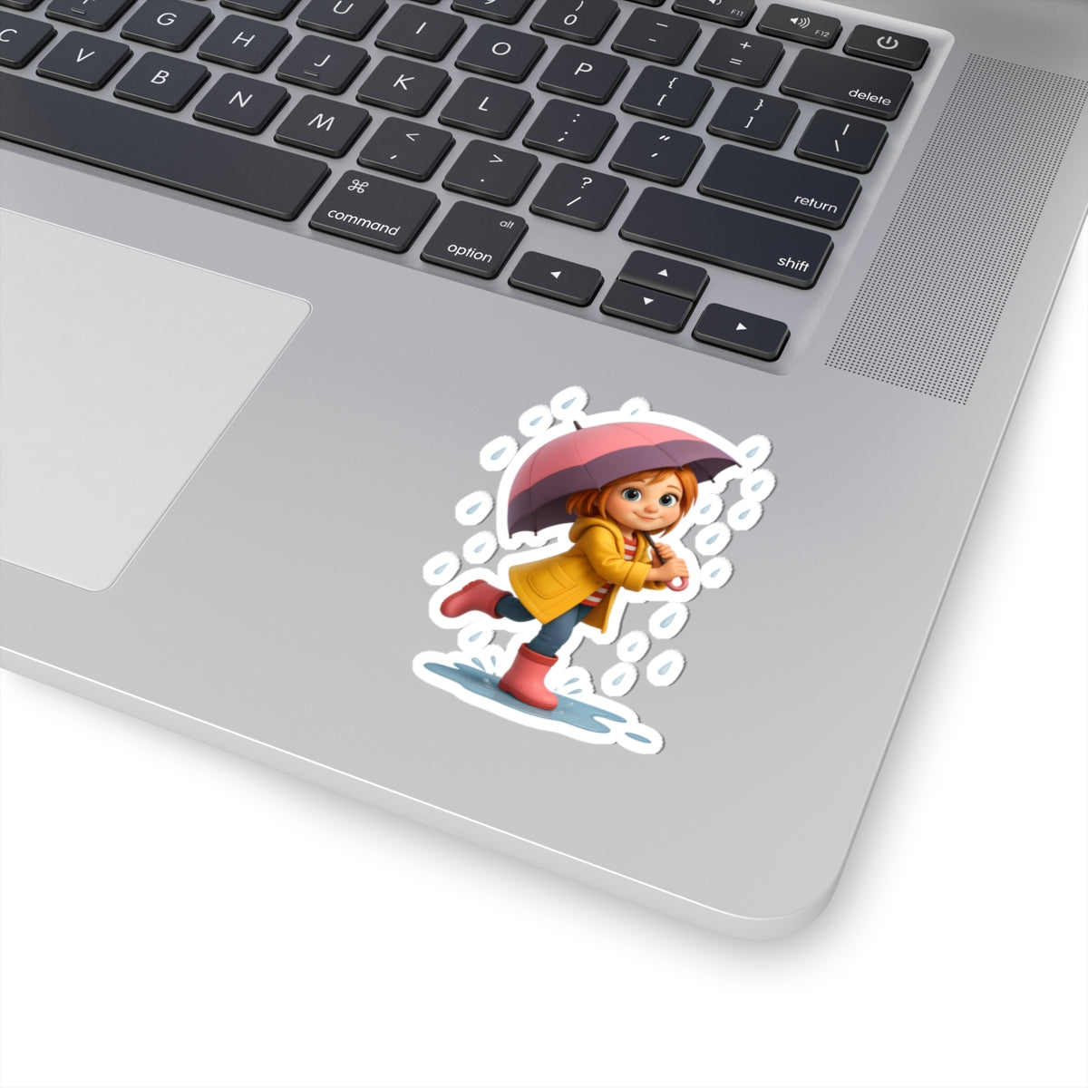 Cute Girl in Rain Sticker — Waterproof Kiss-Cut Laptop Decal