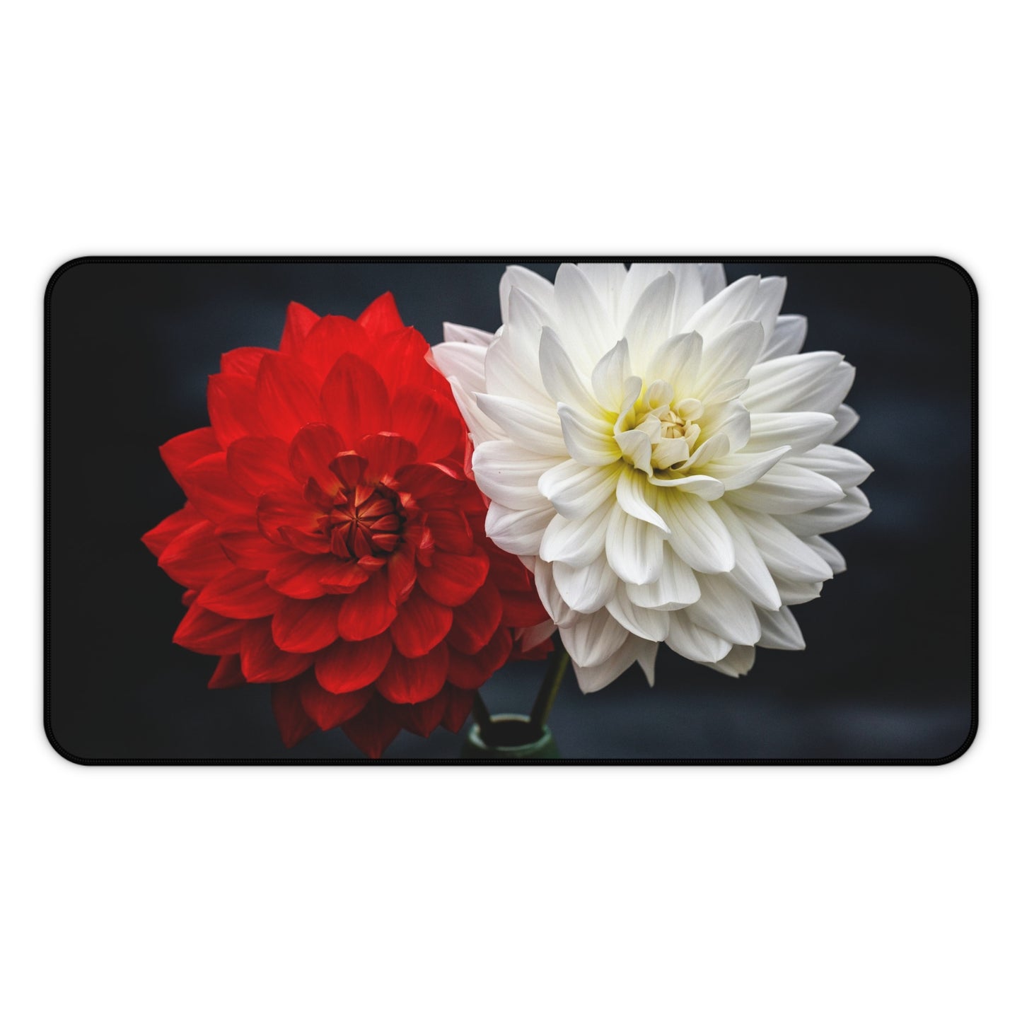 Dahlia Duo Desk Mat — Red & White Floral Mouse Pad