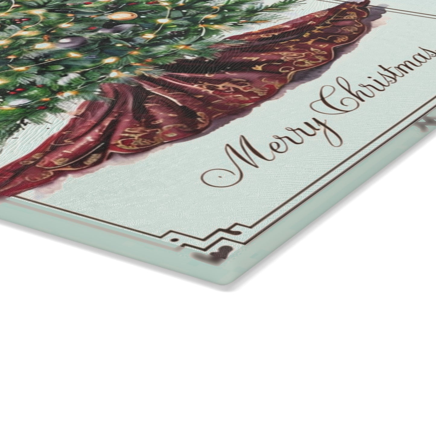 Christmas Tree Glass Cutting Board - Merry Christmas Holiday Kitchen Décor