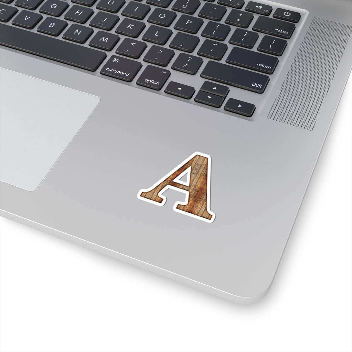 Woodgrain Letter A Kiss-Cut Sticker — Rustic Monogram Laptop Decal