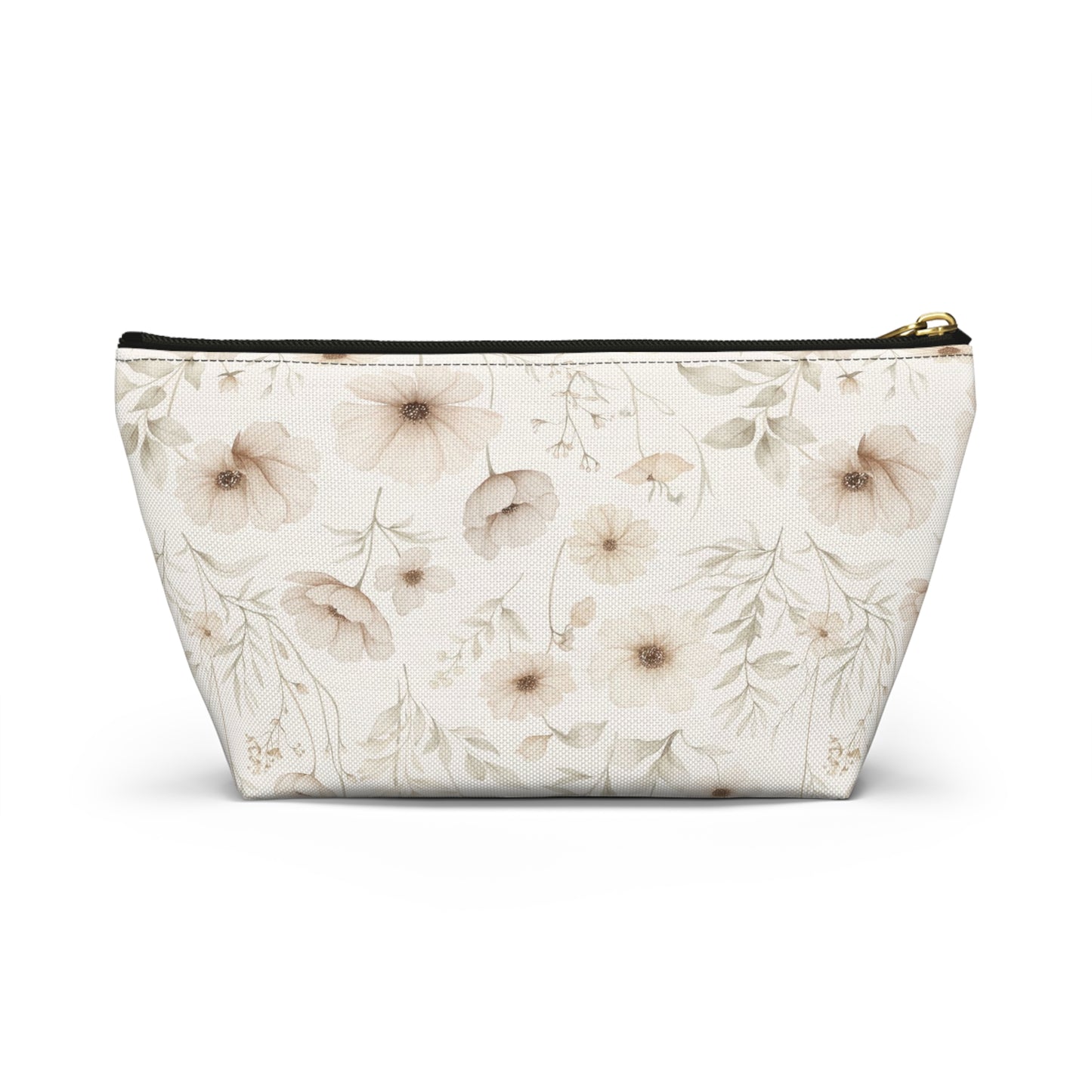 Floral Toile Accessory Pouch — Neutral Vintage Flower Cosmetic Bag