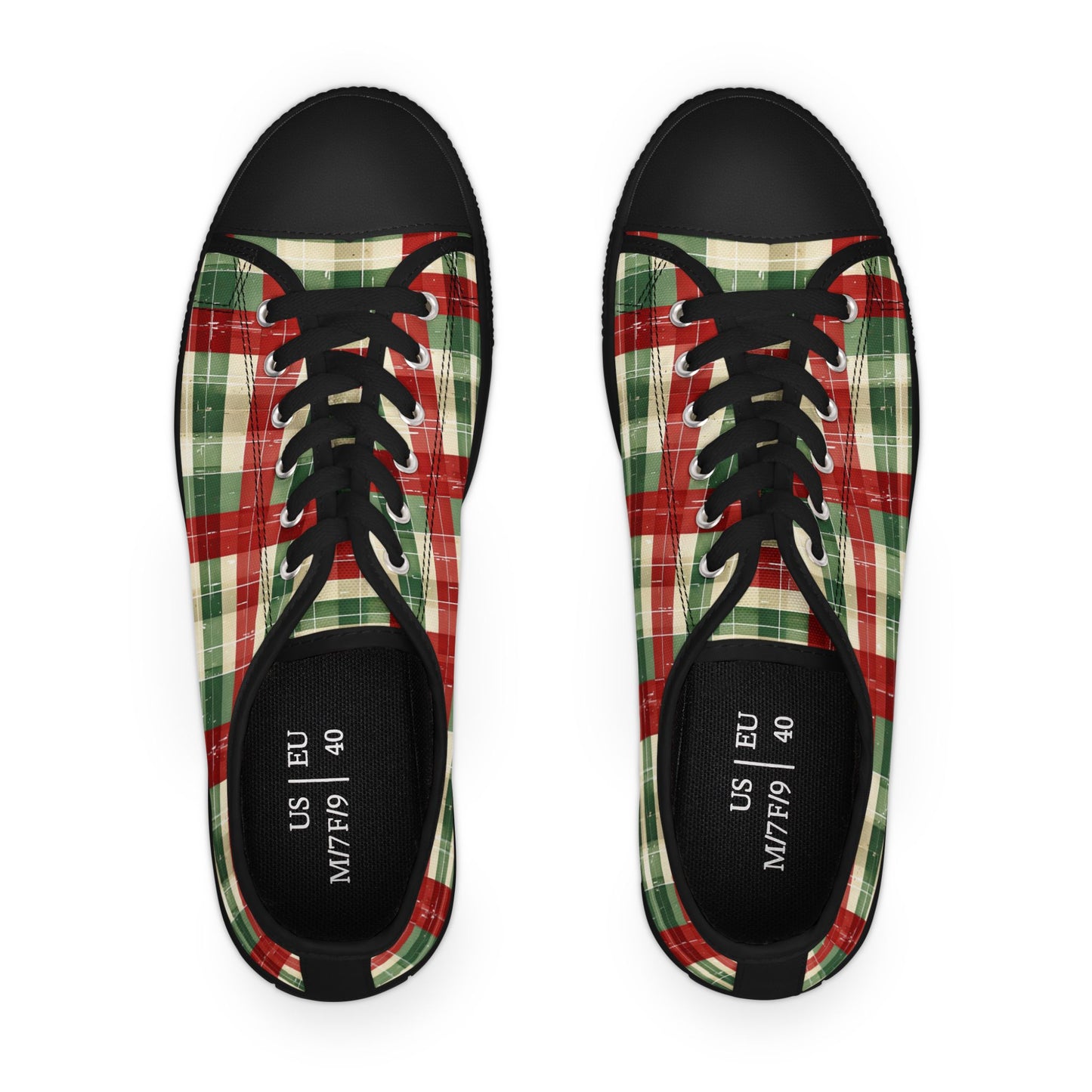 Low Top Sneakers — Red & Green Plaid Holiday Canvas Shoes