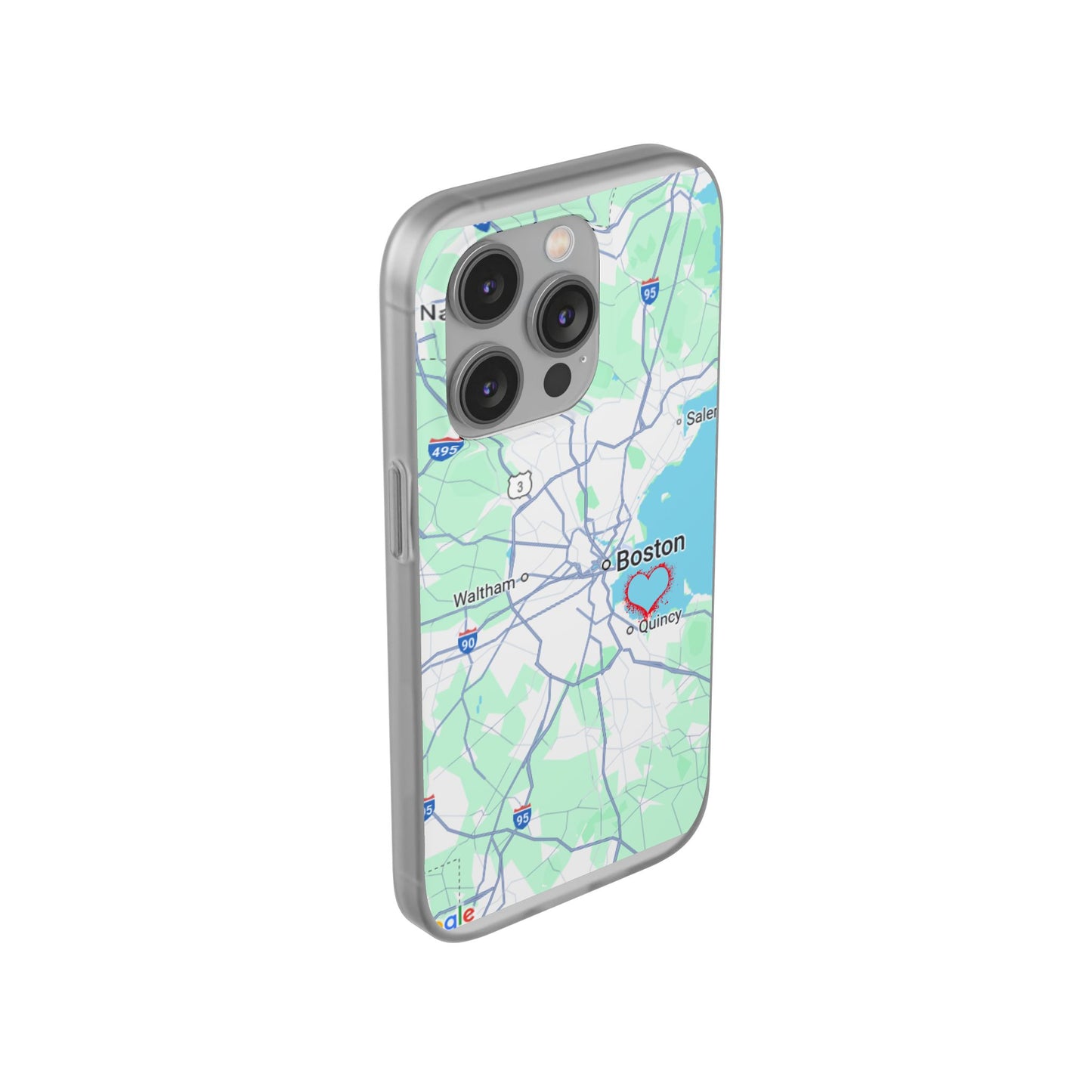 Boston Map Flexi Case for iPhone, Custom Location Phone Case, Unique Gift, Boston Heart Design, Travel Lover Accessory