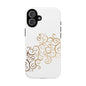 Elegant Floral Phone Case, Tough Cases, Gold Swirls, Stylish Protection, Trendy Gift, Chic Accessory