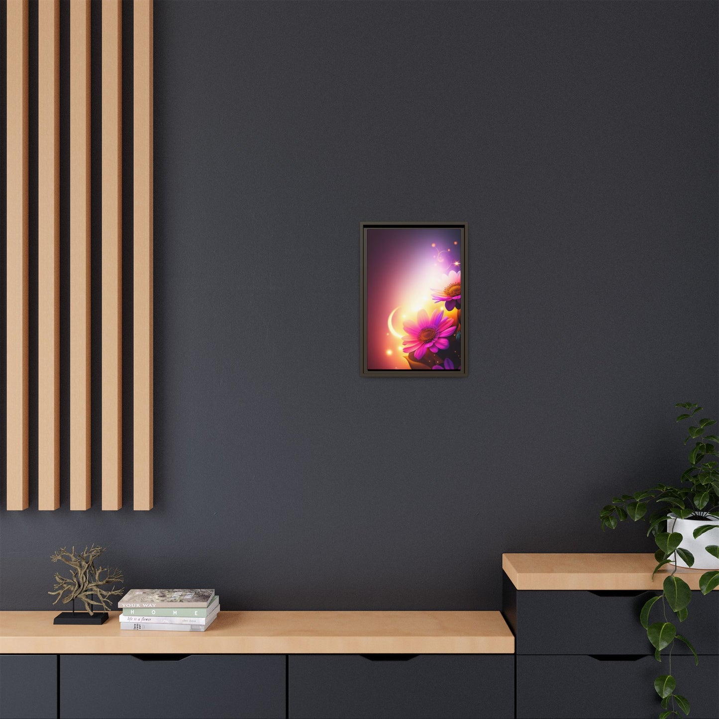 Framed Floral Canvas Art — Pink Daisies Sunset Wall Print