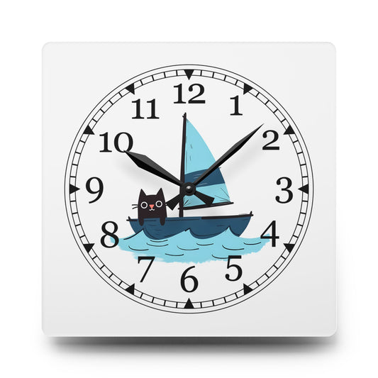 Sailing Cat Acrylic Wall Clock, Cute Home Decor