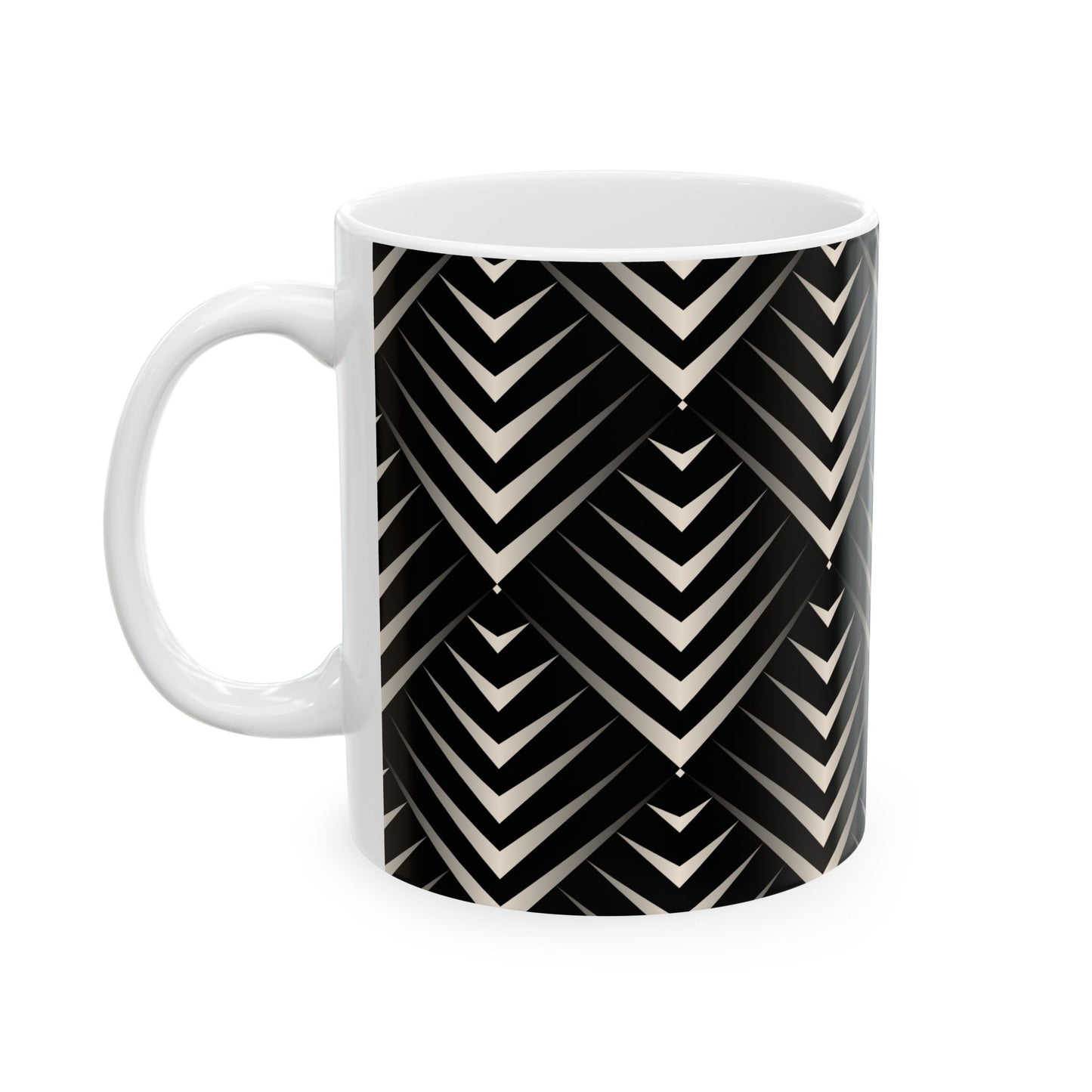 Chic Geometric Black and White Ceramic Mug - Coffee Lover Gift, Stylish Tea Cup, Home Decor, Modern Kitchenware, Unique Present