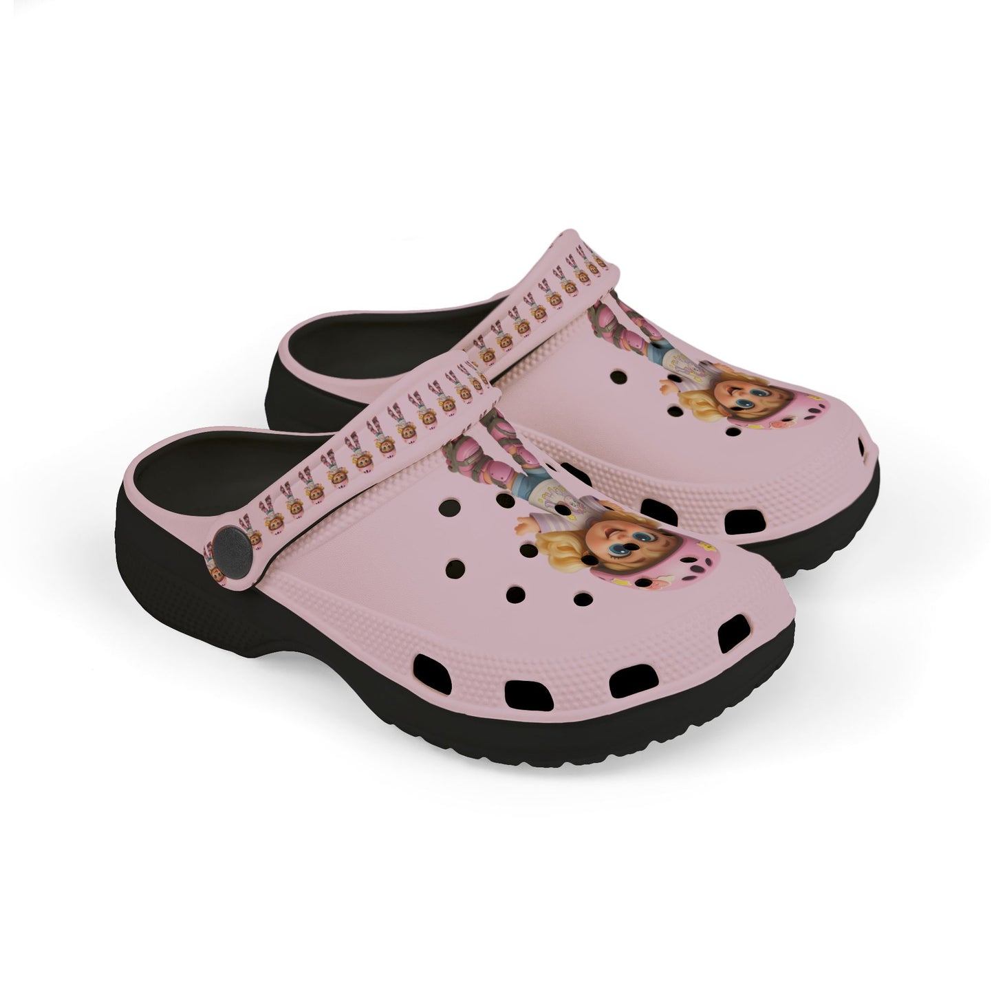 Kids Pink Character  Clogs / Croc — Cute Roller Girl Graphic